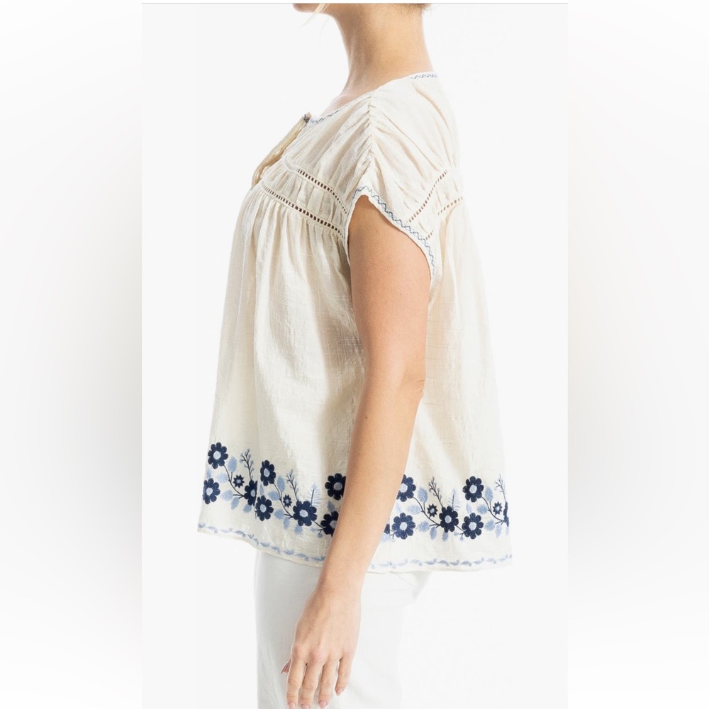 2/$40 MAX STUDIO nwt “linen” sleeveless embroidered half-button floral top - Picture 3 of 16
